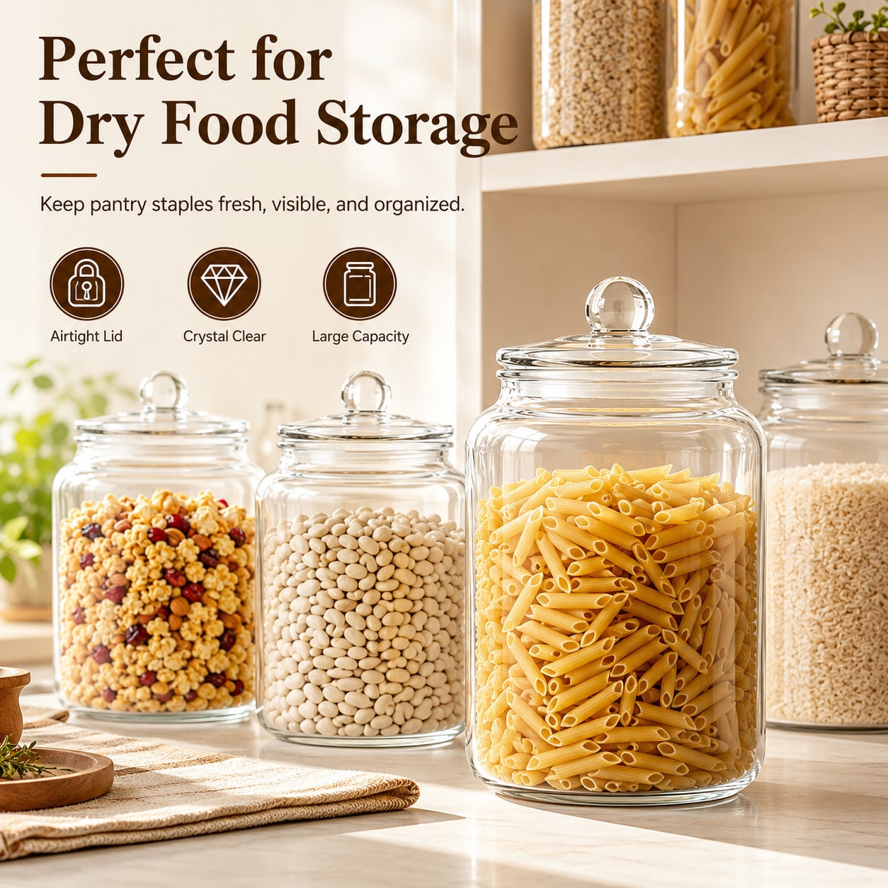 Glass Food Storage Xl - Large Clear Glass Storage Jars With