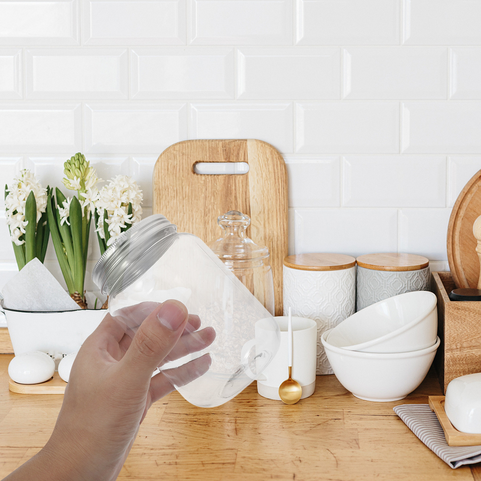 4Pcs Clear Plastic Jars with A - Food Storage With Lids recension och pris