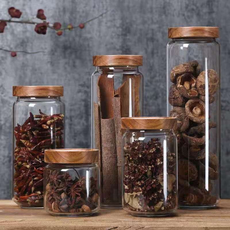 Round Glass Tube Jar Acacia Wo - Food Storage Glass Round recension och pris